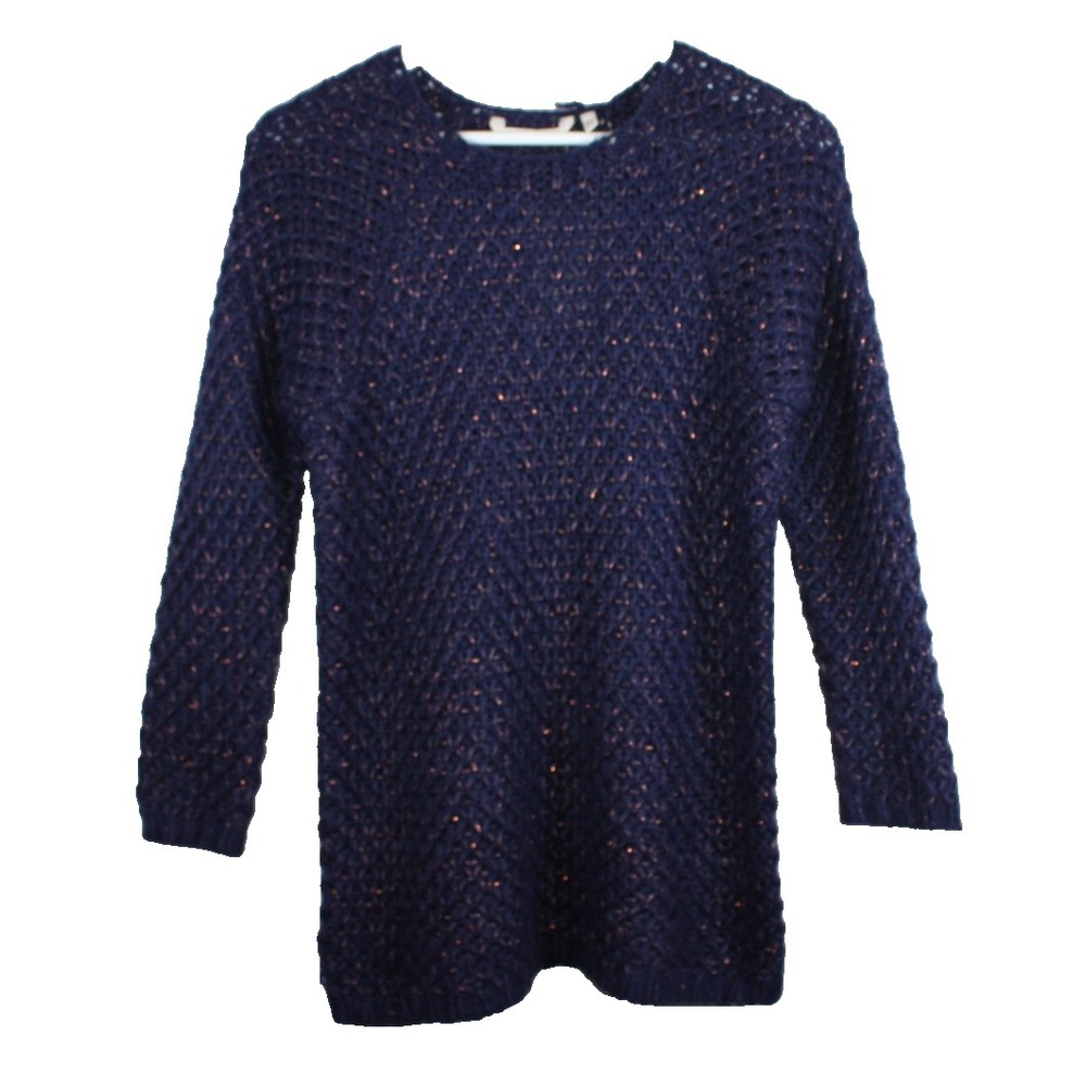 Soft Surroundings Sweater Womens Petite Medium Blue Open Knit Sparkle Shimmer